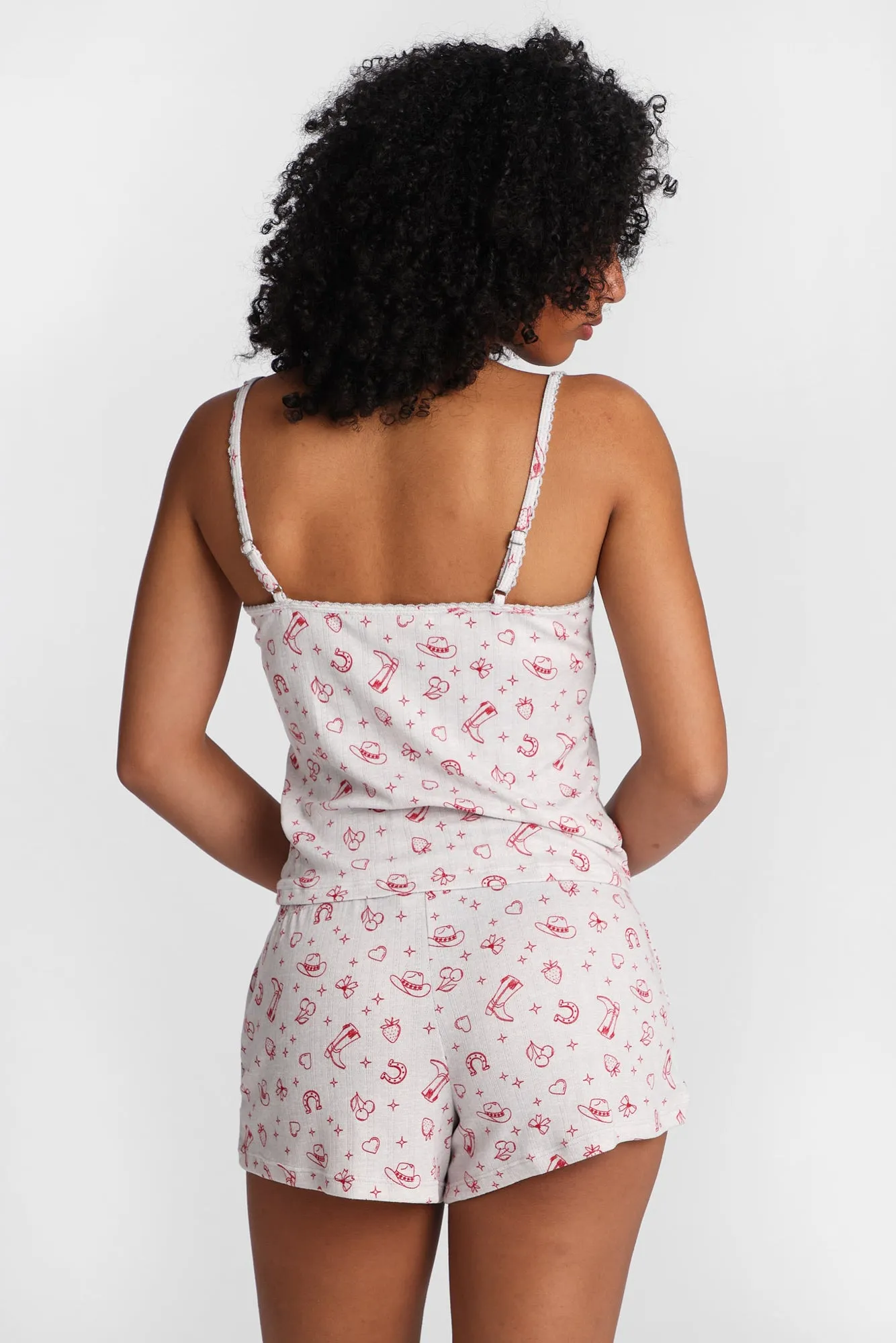 Graphic Pointelle Knit Pajama Tank Top & Shorts 2-Piece Set sold by Bluenotes product image thumbnail 3