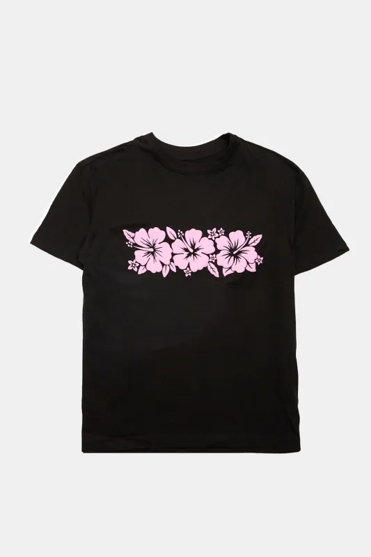 Hibiscus Puff Print Graphic Boyfriend Tee made by Bluenotes