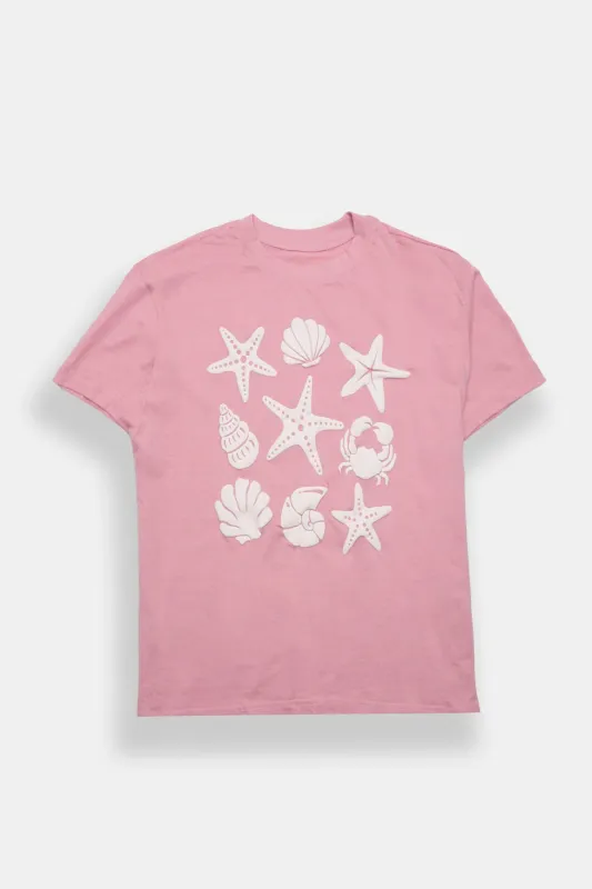 Sea Shells & Starfish Graphic Boyfriend Tee made by Bluenotes