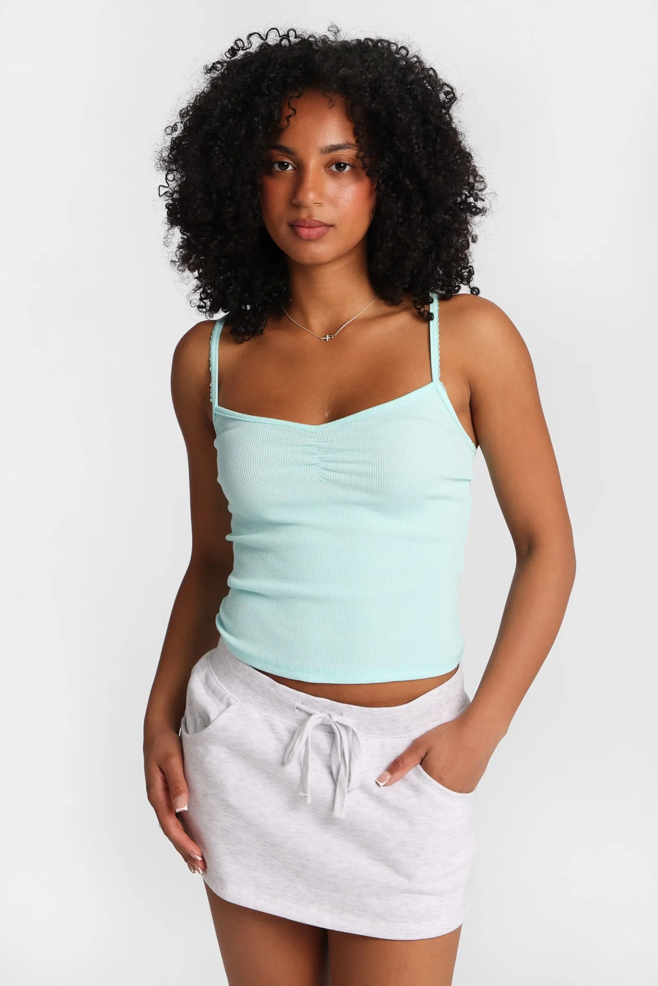 AERO Ribbed Knit Cinched V-Neck Camisole sold by Bluenotes