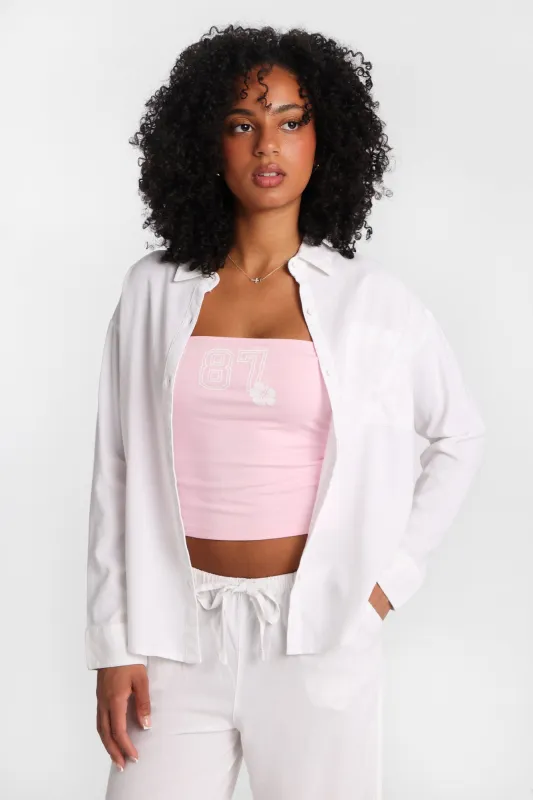 Linen-Blend Oversized Button-Up Shirt made by Bluenotes