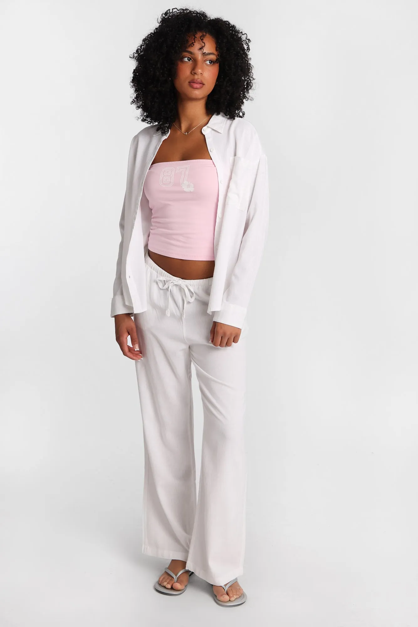 Linen-Blend Oversized Button-Up Shirt sold by Bluenotes product image thumbnail 4