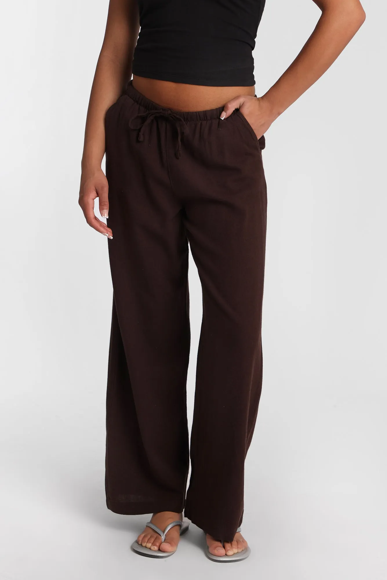 Linen-Blend Drawstring Wide Leg Pants sold by Bluenotes product image thumbnail 5