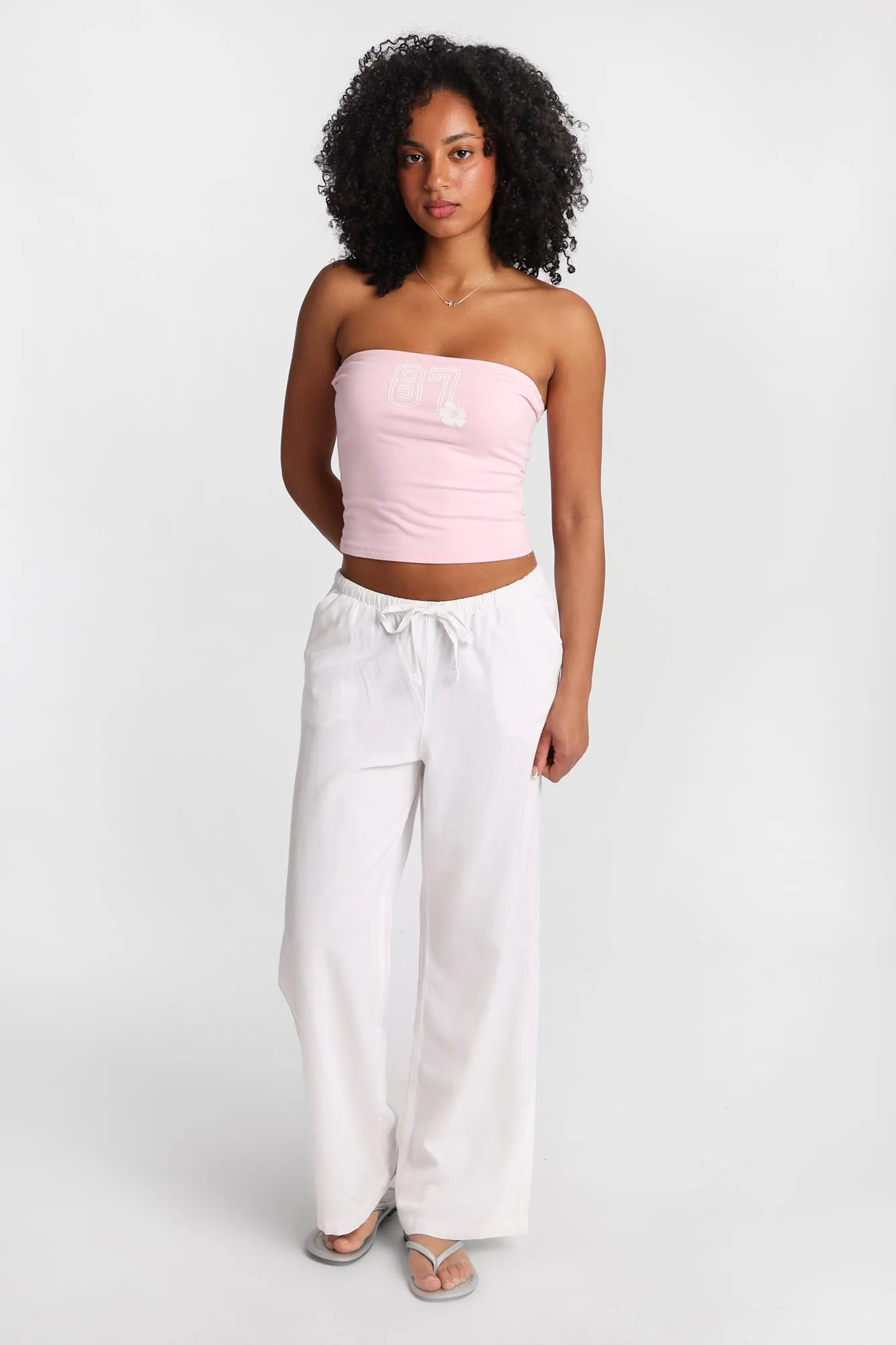 Linen-Blend Drawstring Wide Leg Pants sold by Bluenotes product image thumbnail 4