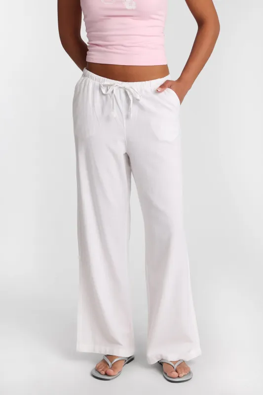 Linen-Blend Drawstring Wide Leg Pants made by Bluenotes