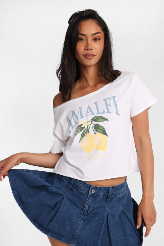 Amalfi Italia Lemons Off-Shoulder Short Sleeve Tee made by Bluenotes