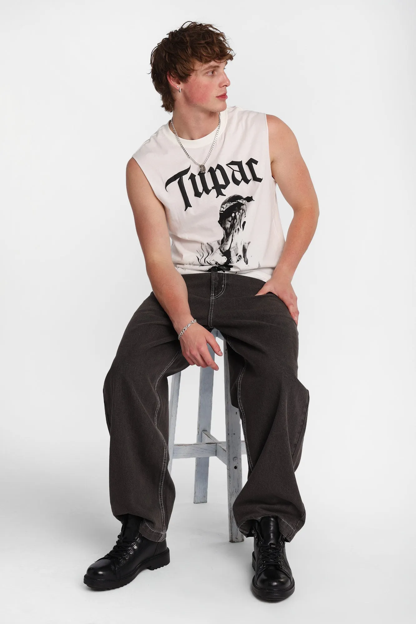 Tupac Puff Print Graphic Oversized Tank Top sold by Bluenotes product image thumbnail 4