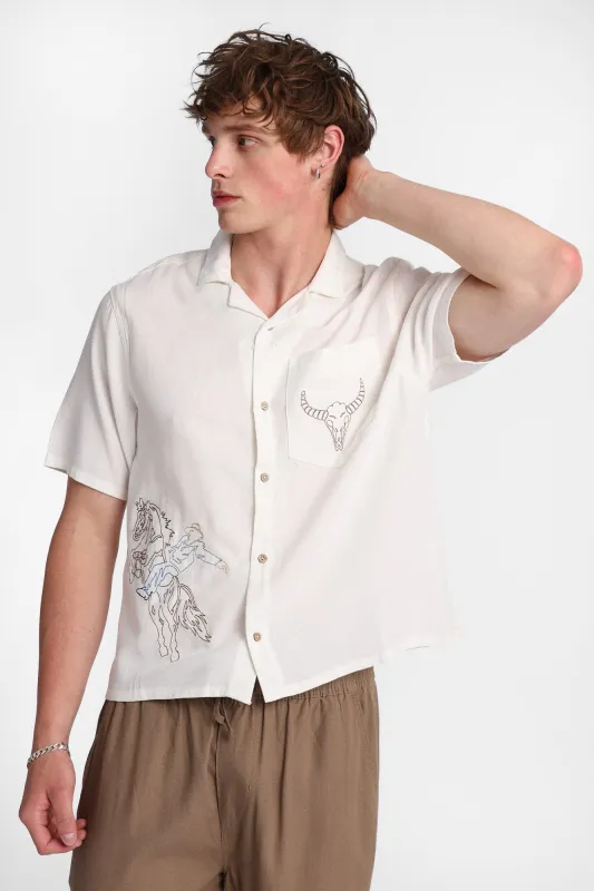 Western Embroidered Short Sleeve Button-Up Shirt made by Bluenotes