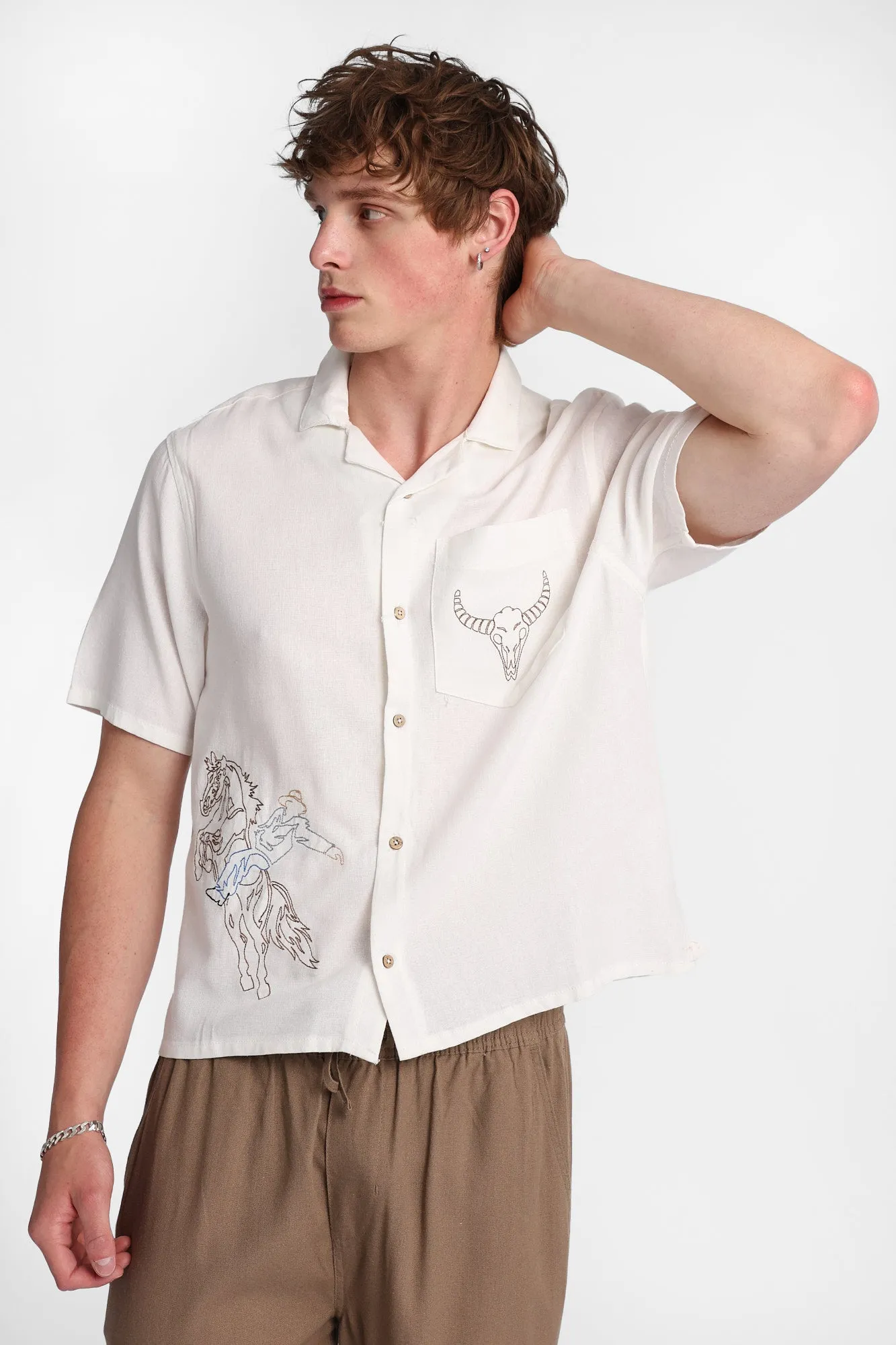 Western Embroidered Short Sleeve Button-Up Shirt sold by Bluenotes