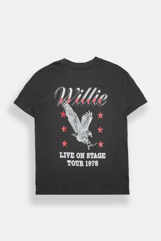 Willy Nelson Live On Stage Tour 1978 Graphic Boyfriend Tee made by Aeropostale