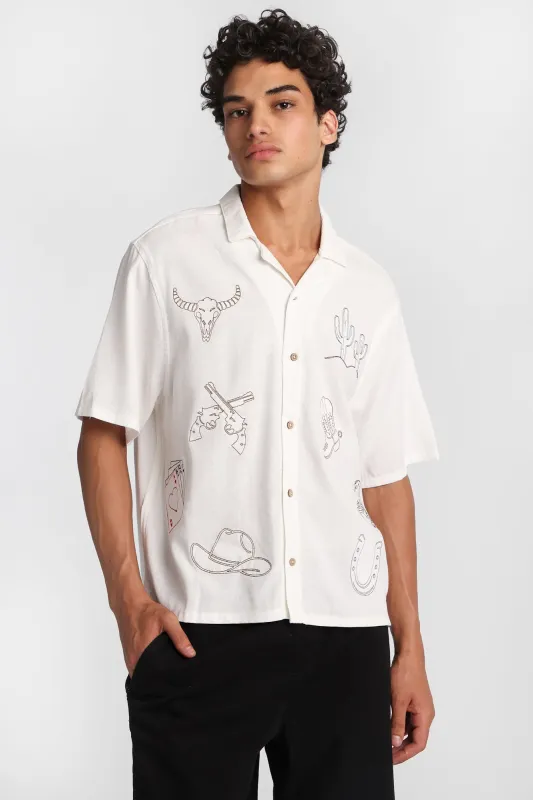 Western Embroidered Short Sleeve Button-Up Shirt made by Bluenotes