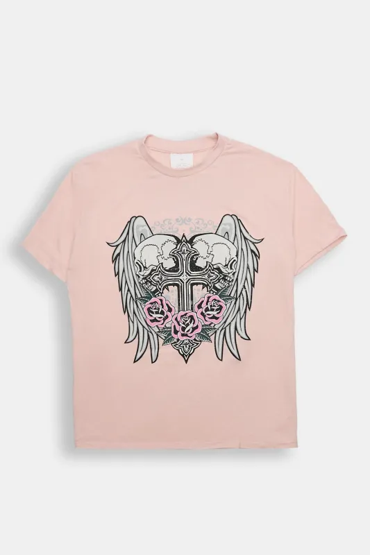 Skull Wings Roses Heart Cross Graphic Boyfriend Tee made by Bluenotes