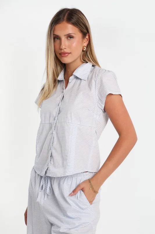 Poplin Cotton Short Sleeve Tie-Back Button-Up Shirt made by Bluenotes