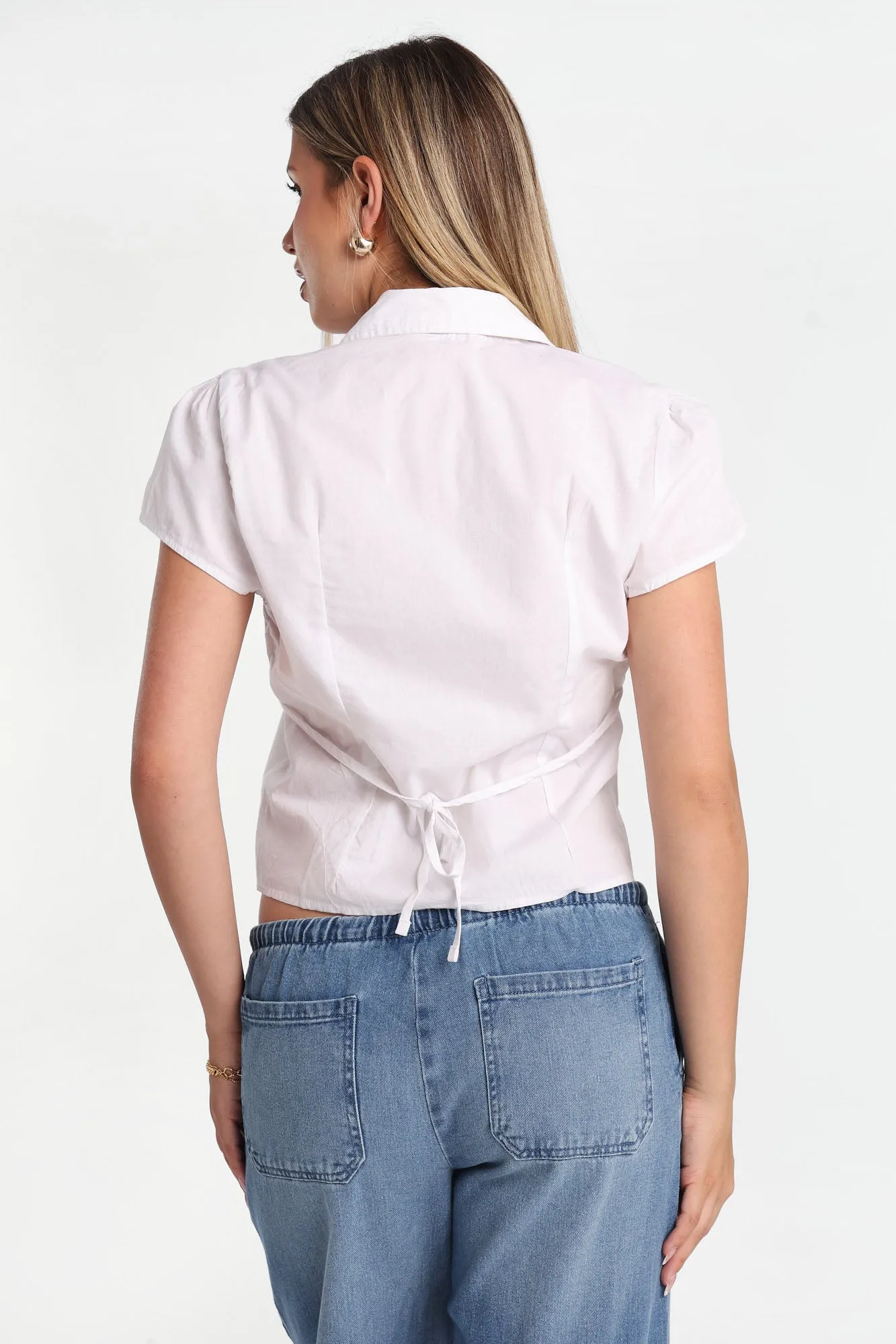 Poplin Cotton Short Sleeve Tie-Back Button-Up Shirt sold by Bluenotes product image thumbnail 3