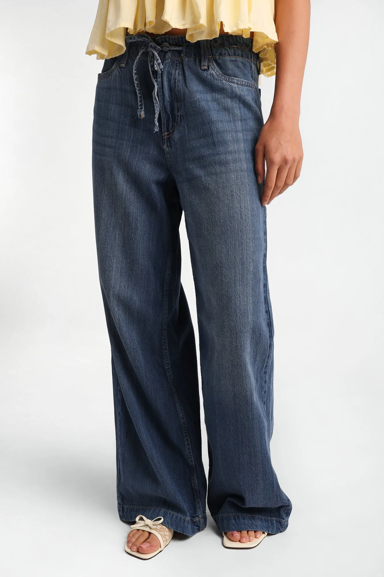 Low-Rise Ultra Wide Leg Drawstring Jeans sold by Bluenotes