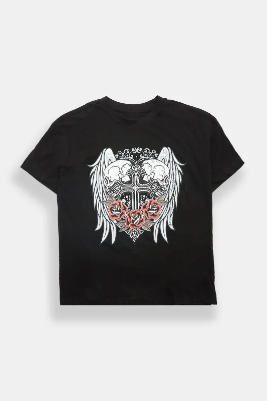 Skull Wings Graphic Boyfriend Tee made by Bluenotes