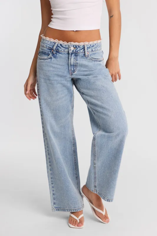 Chloe Lace Appliqué Low Rise Baggy Jeans made by Bluenotes