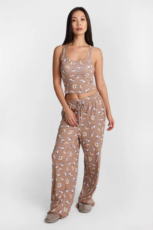 Peanuts Snoopy Moon Super Soft Pajama Tank Top & Wide Leg Pants 2-Piece Set made by Bluenotes