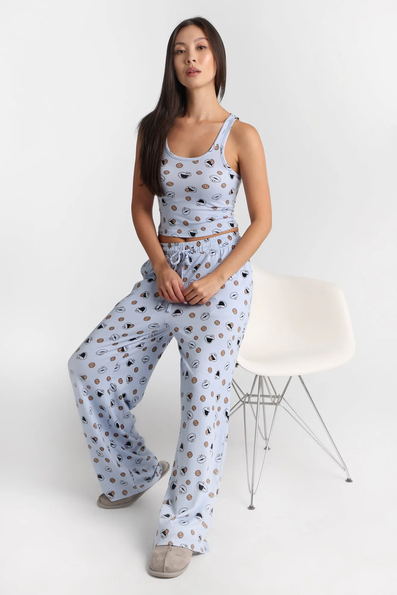 Cookie Monster Super Soft Pajama Tank Top & Wide Leg Pants 2-Piece Set sold by Bluenotes