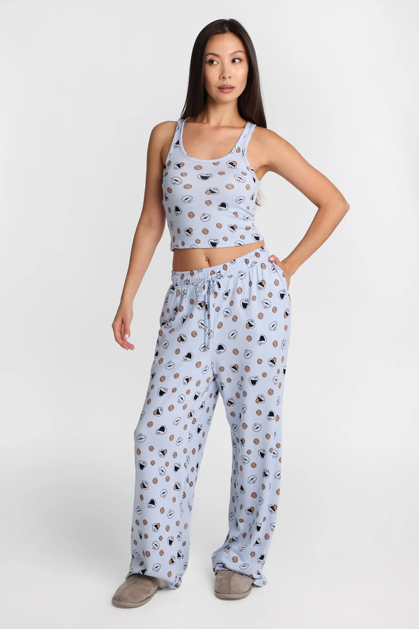 Cookie Monster Super Soft Pajama Tank Top & Wide Leg Pants 2-Piece Set sold by Bluenotes product image thumbnail 3
