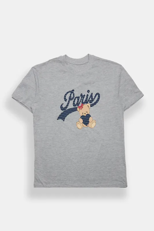 Paris Teddy Bear 92 Graphic Boyfriend Tee made by Bluenotes