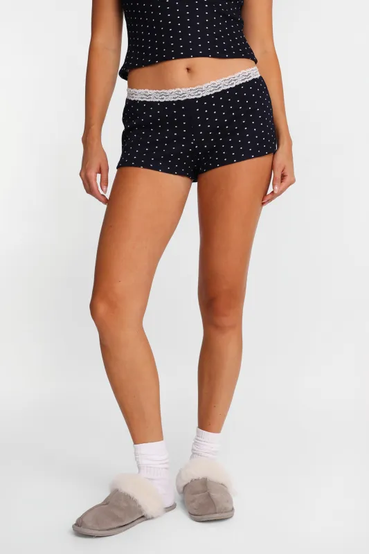 Waffle Knit Lace Trim Pajama Shorts made by Bluenotes