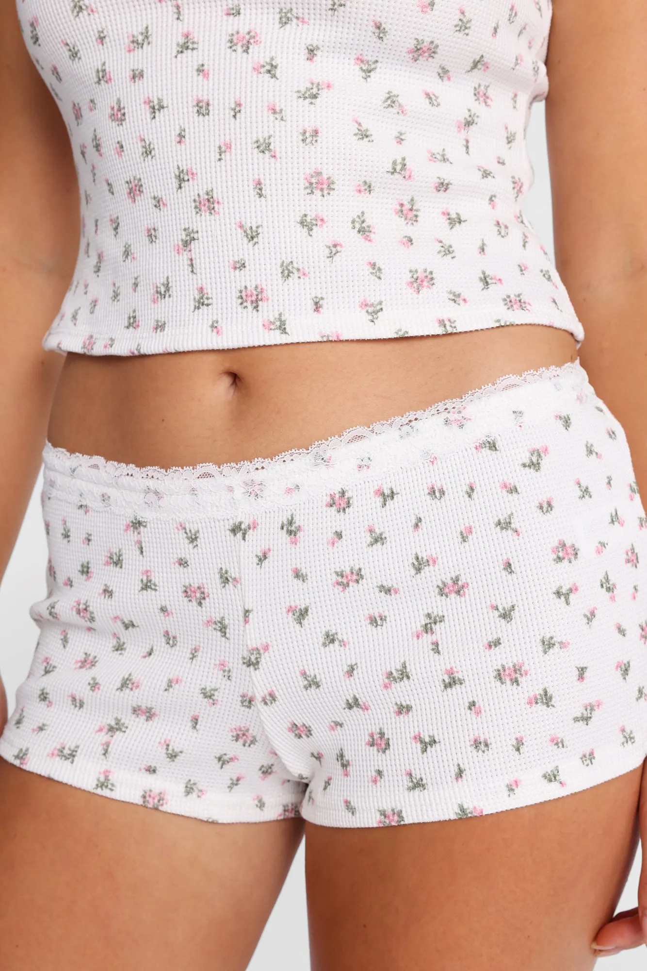Waffle Knit Lace Trim Pajama Shorts sold by Bluenotes product image thumbnail 3