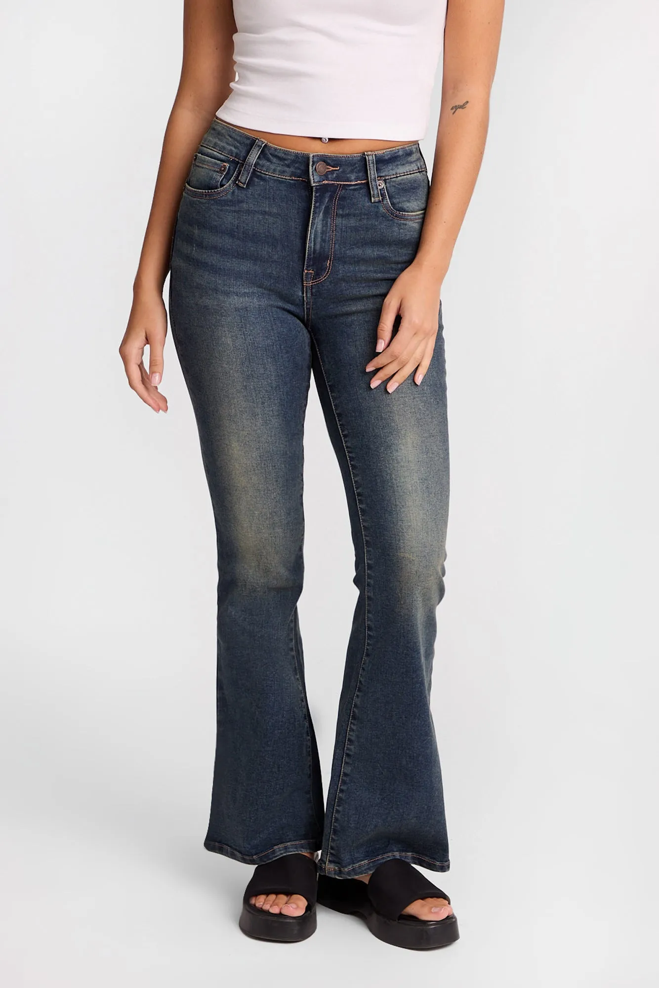 Isla Floral Embroidered High Rise Flare Jeans sold by Bluenotes product image thumbnail 3
