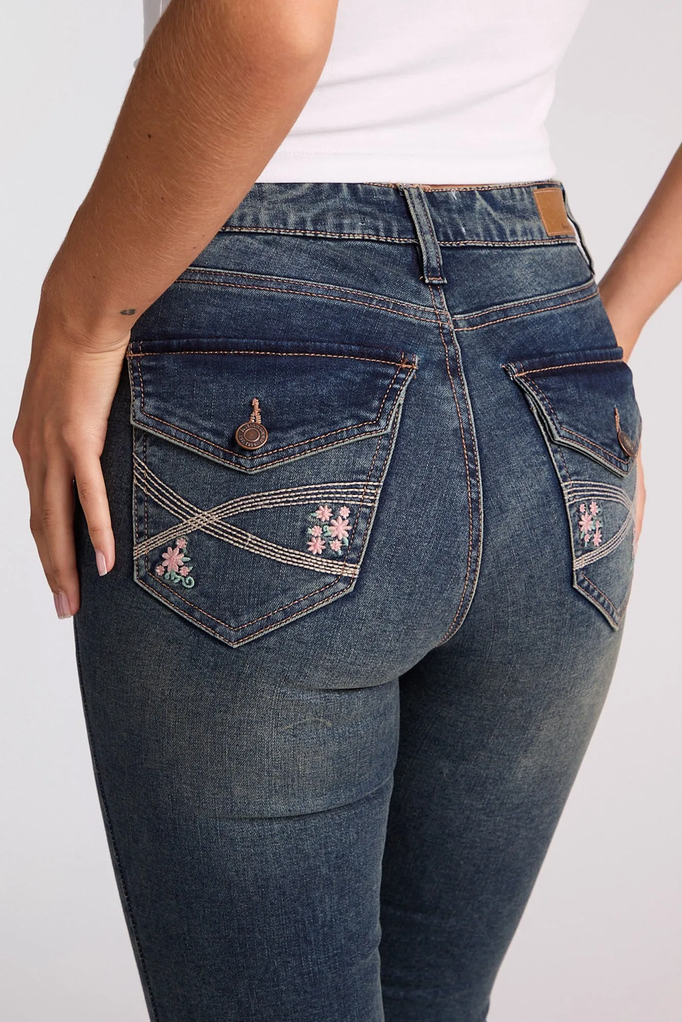 Isla Floral Embroidered High Rise Flare Jeans sold by Bluenotes product image thumbnail 2