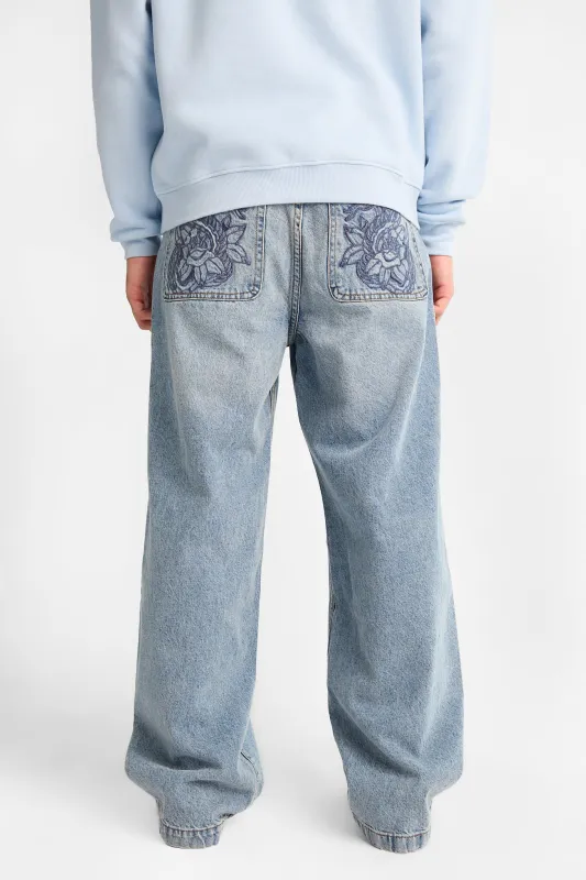Cobra & Rose Embroidered Ultra-Baggy Jeans made by Bluenotes