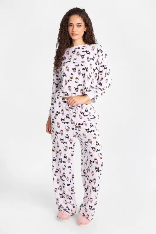 Hello Kitty Boo Super Soft Pajama Long Sleeve Top & Wide Leg Pants 2-Piece Set made by Aeropostale