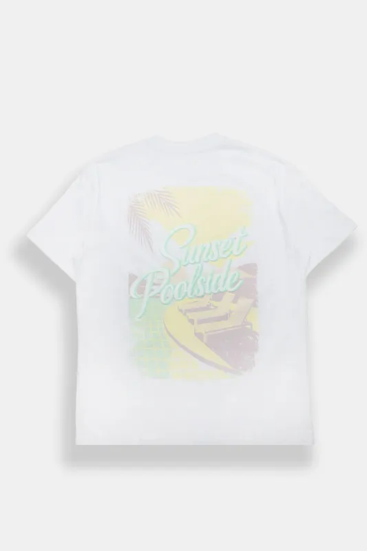 Sunset Poolside Graphic Super Soft Boyfriend Tee made by Bluenotes