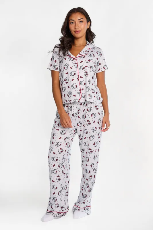 Hello Kitty Graphic Super Soft Pajama Dad Shirt & Pants 2-Piece Set made by Bluenotes