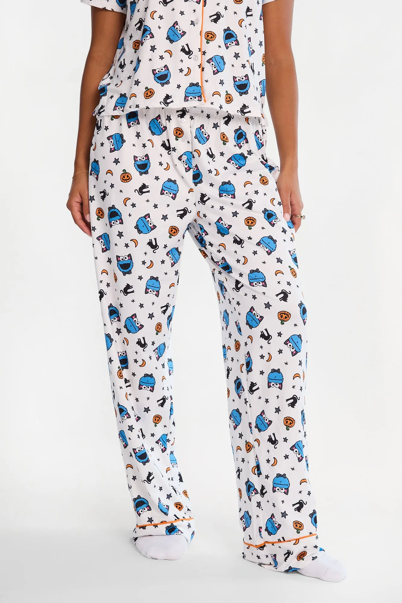 Cookie Monster Halloween Graphic Super Soft Pajama Dad Shirt & Pants 2-Piece Set sold by Bluenotes product image thumbnail 4