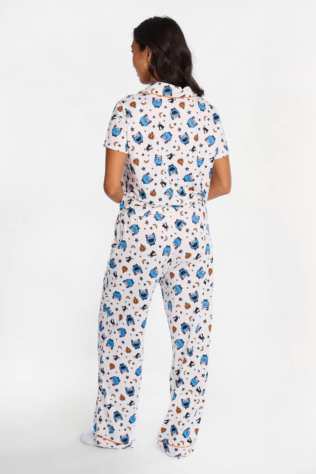 Cookie Monster Halloween Graphic Super Soft Pajama Dad Shirt & Pants 2-Piece Set sold by Bluenotes product image thumbnail 3
