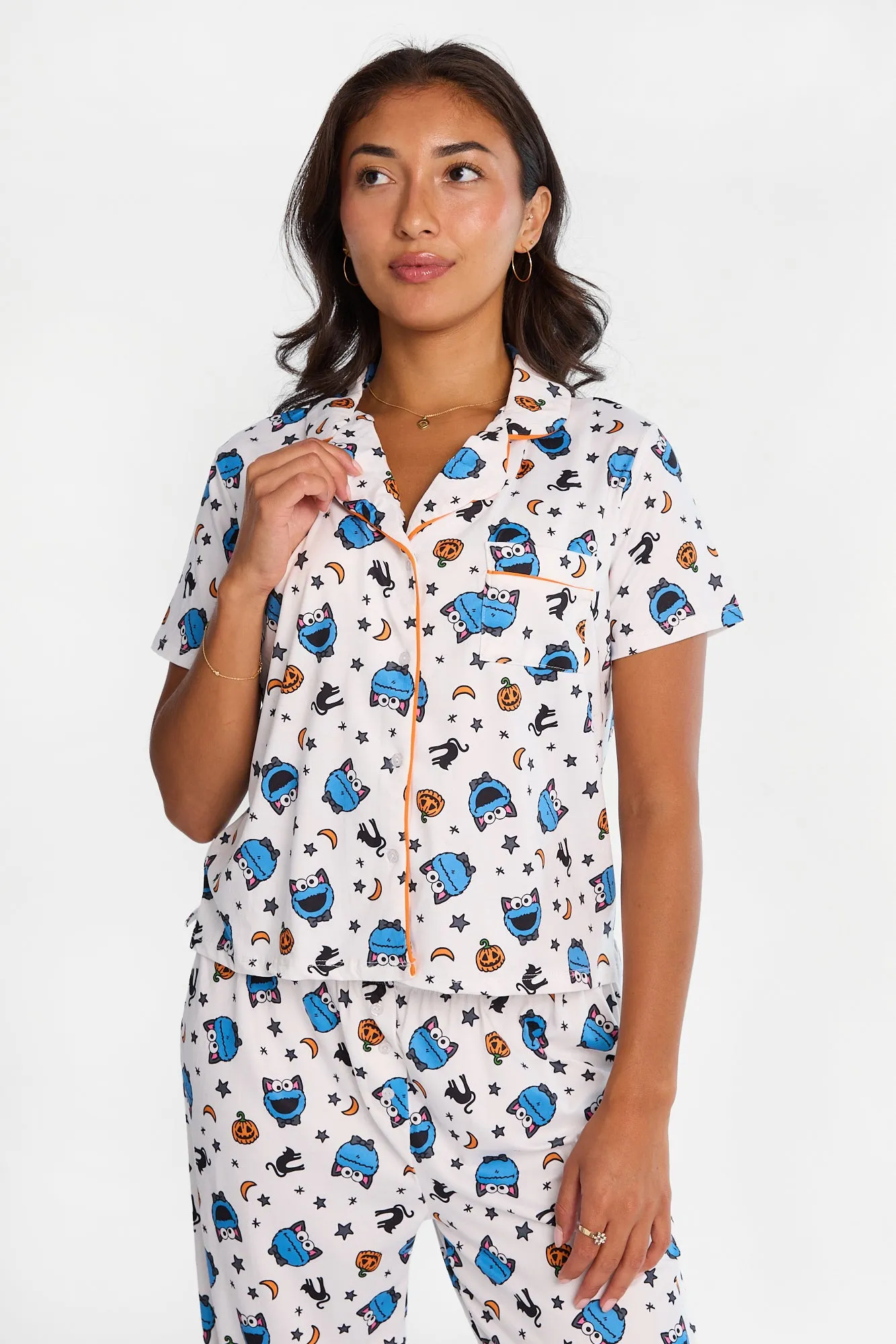 Cookie Monster Halloween Graphic Super Soft Pajama Dad Shirt & Pants 2-Piece Set sold by Bluenotes product image thumbnail 2