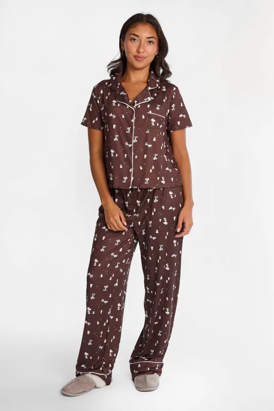 Peanuts Snoopy Ghost Graphic Super Soft Pajama Dad Shirt & Pants 2-Piece Set made by Aeropostale