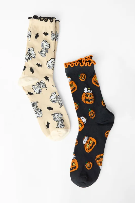 Peanuts Snoopy Halloween Pumpkins Crew Socks 2-Pack made by Bluenotes