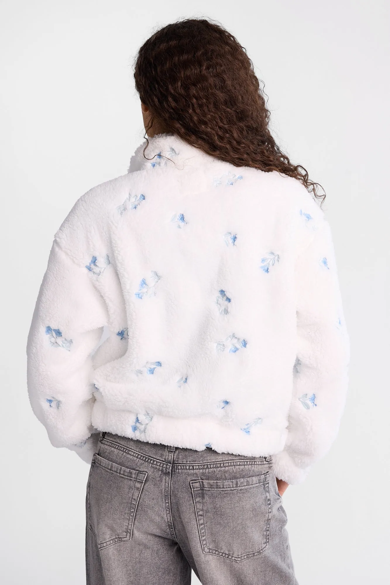 Floral Embroidered Sherpa Zip-Up Sweatshirt sold by Bluenotes product image thumbnail 3