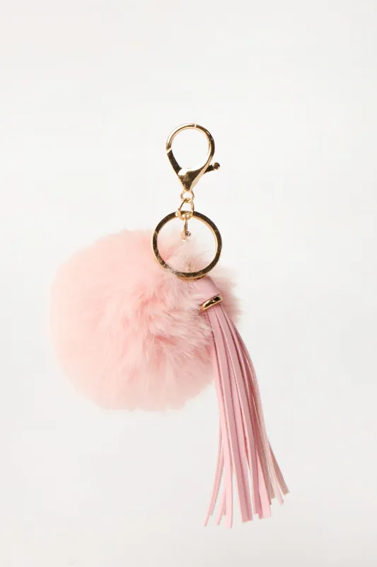 Faux-Fur Pompom & Tassel Keychain made by Bluenotes