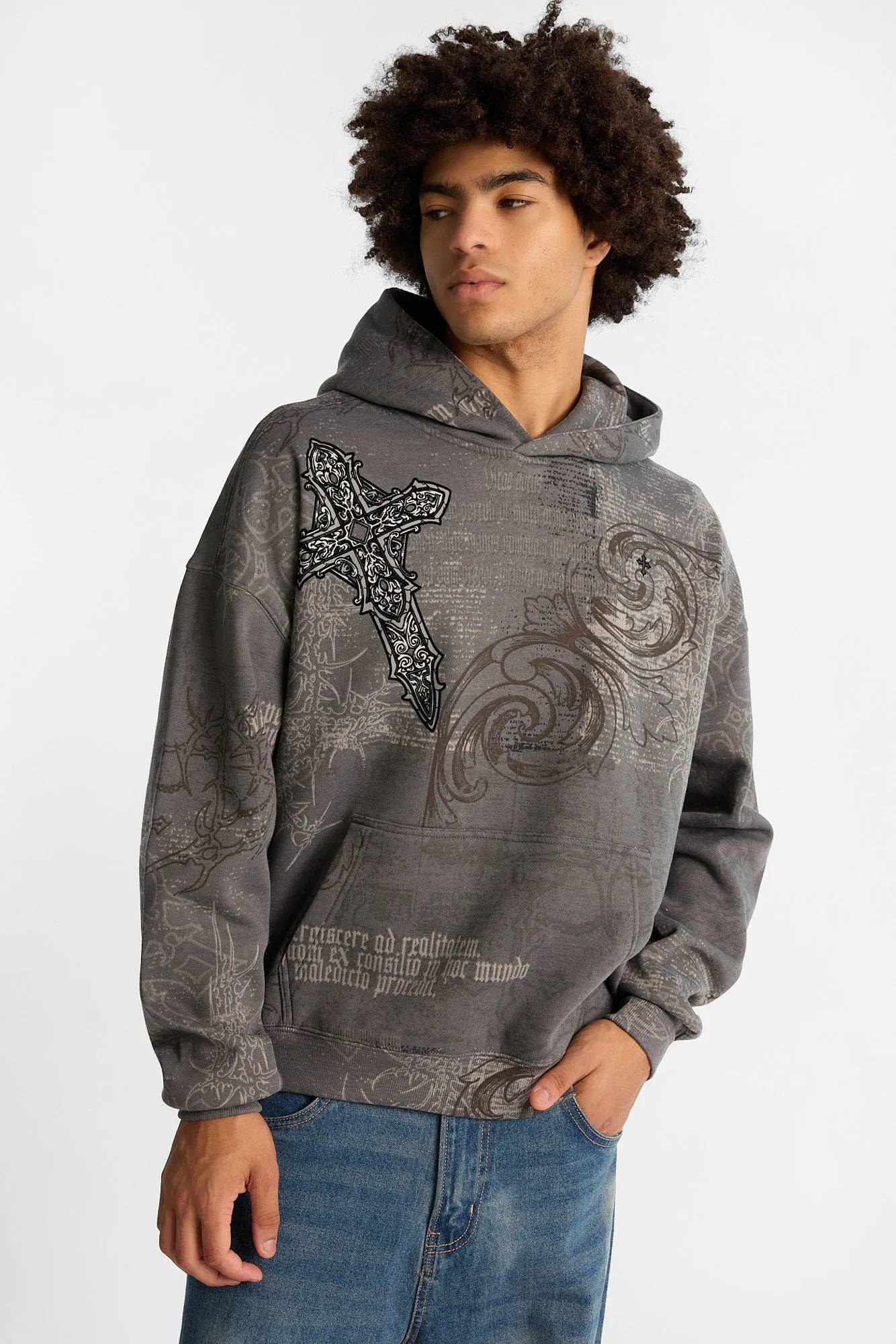 Arsenic Cross Graphic Washed Boxy Hoodie sold by Bluenotes