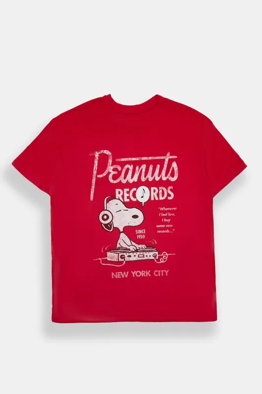 Peanuts Records Graphic Puff Print Relaxed Boyfriend Tee made by Bluenotes