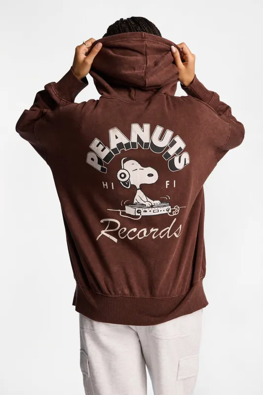 Peanuts Snoopy Hi Fi Records Graphic Washed Oversized Zip-Up Hoodie made by Bluenotes
