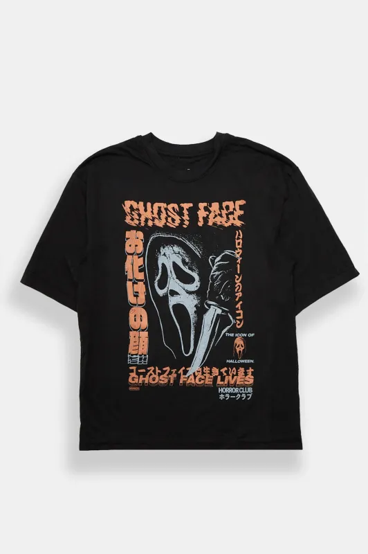 Ghost Face Kanji Graphic Oversized Tee made by Bluenotes