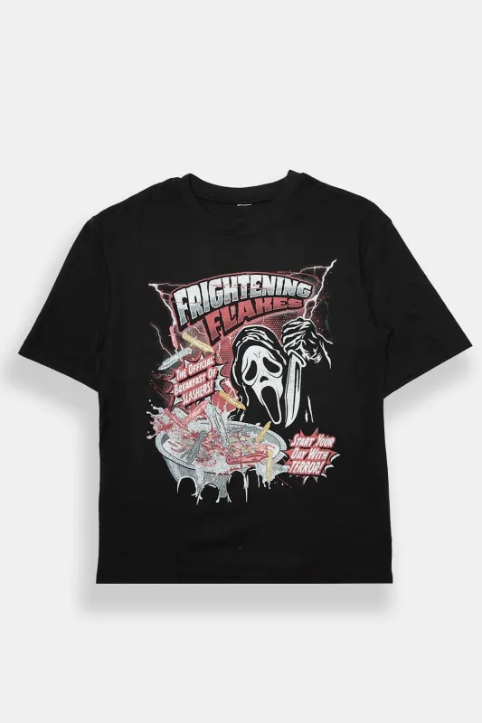 Ghost Face Frightening Flakes Cereal Graphic Oversized Tee made by Bluenotes