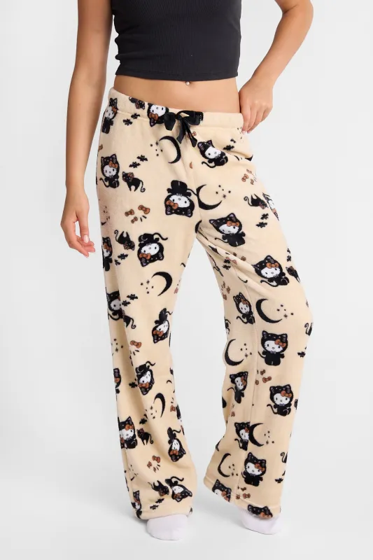 Hello Kitty Black Cat & Crescent Moon Plush Pajama Pants made by Bluenotes