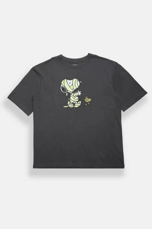 Peanuts Snoopy & Woodstock Mummy Graphic Oversized Tee made by Bluenotes