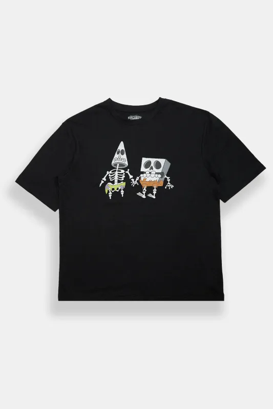 Skeleton SpongeBob & Patrick Graphic Oversized Tee made by Bluenotes
