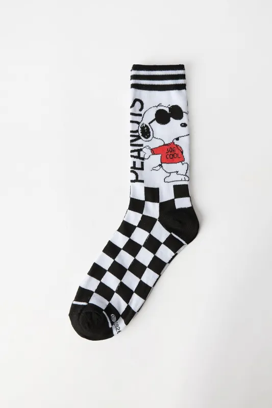 Peanuts Snoopy Checkered Printed Jacquard Crew Socks made by Bluenotes