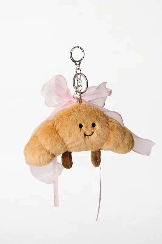 Plush Croissant & Lace Ribbon Keychain made by Bluenotes
